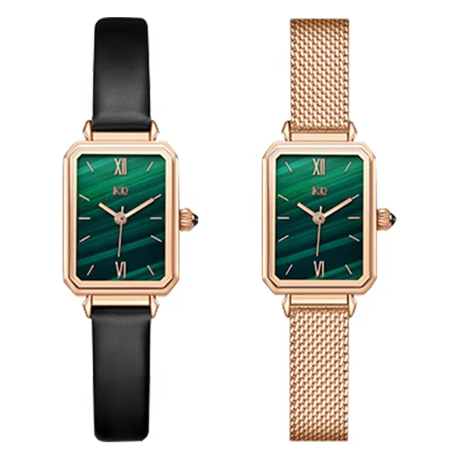 

IN STOCK 22mm Size Smaller Square Watch Genuine Leather Green Watches 2021