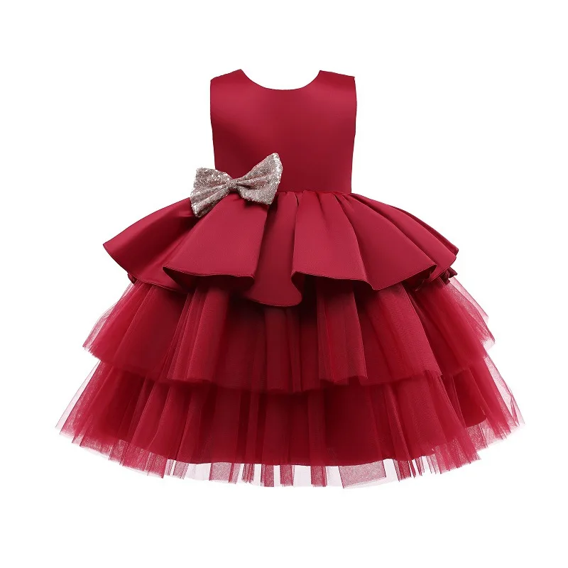 

Big Sequin Bow Flower Girl Party Dress Puffy Ball Gown Lovely Girls Birthday Tutu Dress, 5 colors available