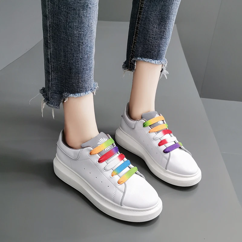 white shoes with colourful lace