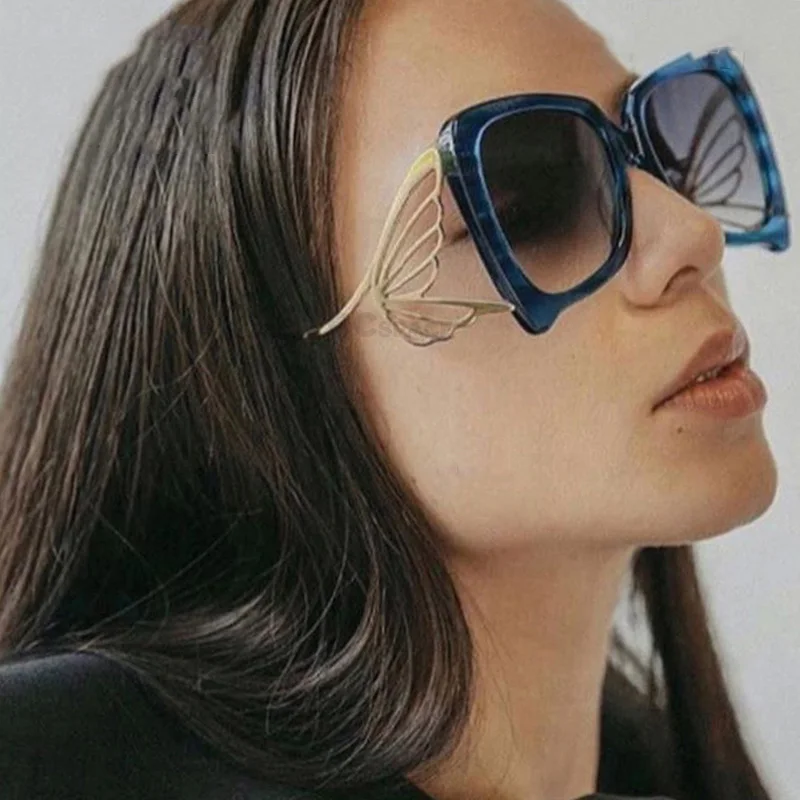

6611 Newest Luxury Oversized Metal Butterfly Frame Gradient Women Shades Sunglasses, As picture