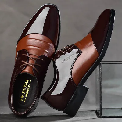 

Fashion 2021 Spring Autumn Cheap Mens Dress Shoes Business Male Pu Leather Shoe Solid Color Mens Work Shoes Slip-on Pointed Toe, Black brown