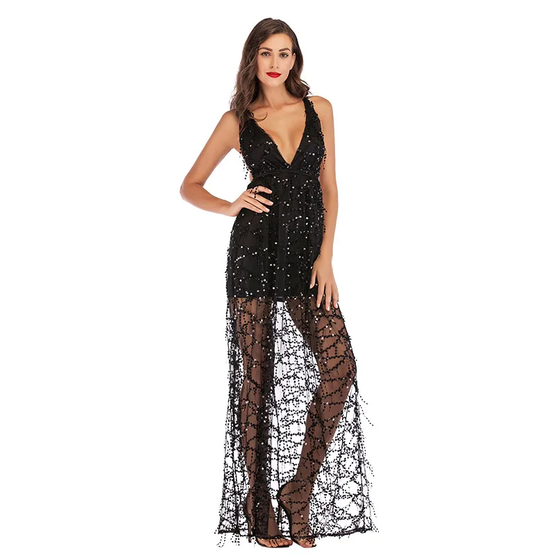 

Valentine's Day Fringe Party Dress Womens Sexy Costumes Sequined Long Evening Dresses for ladies, As shown