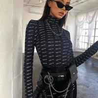 

Autumn Long Sleeve Letter Print Turtleneck Bodysuits Rompers Women Casual Bottoming Clothing Femme Slim Fitness Bodycon