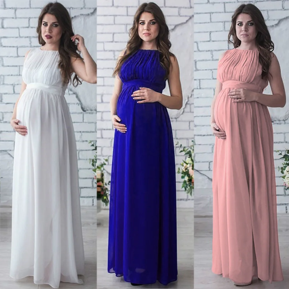 

Maternity Dresses For Women Photo Shoot Chiffon Pregnant Dress Sleeveless Long And Thin Soild Color Women Maternity Clothes