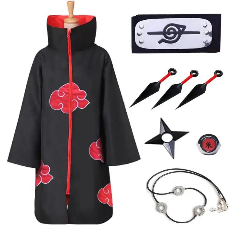 

Wholesale Cheapest Anime Cloak Robe Rings Halloween Cosplay Costume Uniform with Headband and Ring Itachi ecoparty, Shown