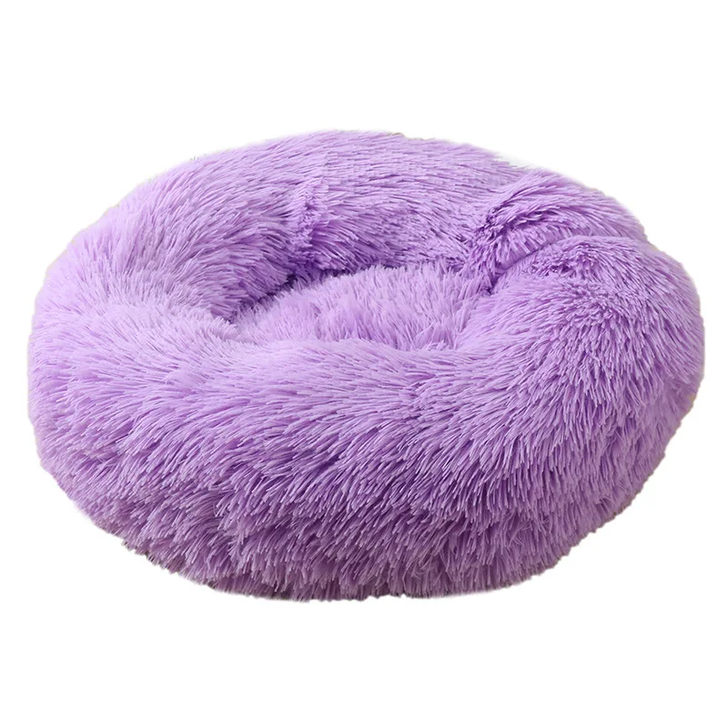 

Long Faux Fur Pet Beds Washable Donut Round Dog Bed Cat Bed Removable Pet Cushion, Gray