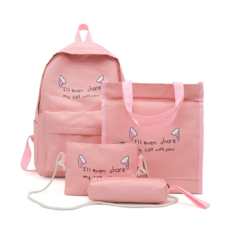 

4 pieces women hand bags backpack set women's backpack bags set ladies bags handbag set backpack women, Pink/yellow/gray/black