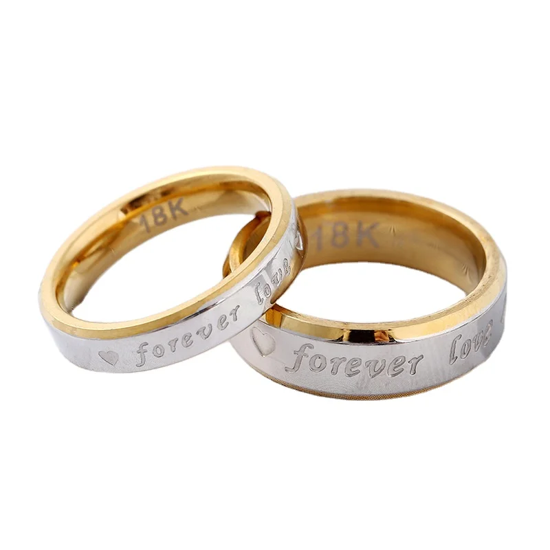 

2021 Hot Fashion Lettering Forever Love Gold Plated Stainless Steel Couple Ring Statement Jewelry Ring For Men And Women, Like picture