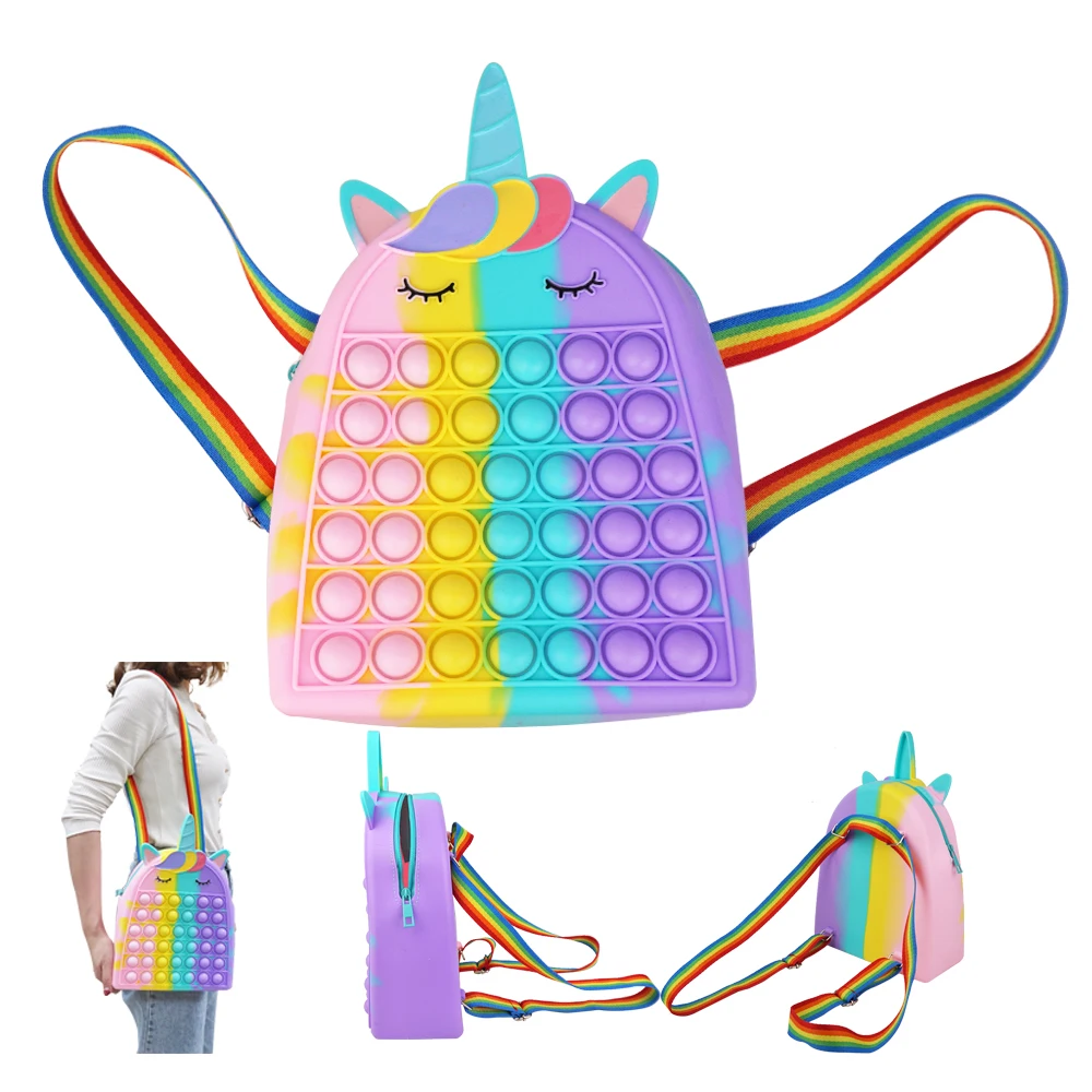 

Push Pop Fidget Bubble Toy Bag Rainbow Unicorn Shoulder Bag School Backpack for Kids