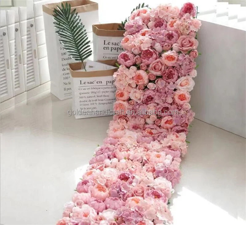 

QSLH-SY0313 Whole sale pink artificial flower wall panel backdrop flower home wedding decoration flower wall for party stage