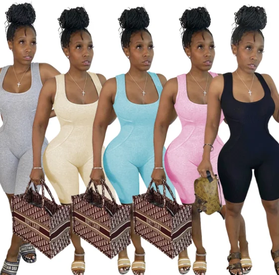 

Wholesale 2021 the new one pc jumpsuit sexy ribbed jumpsuit women tight sets clothes