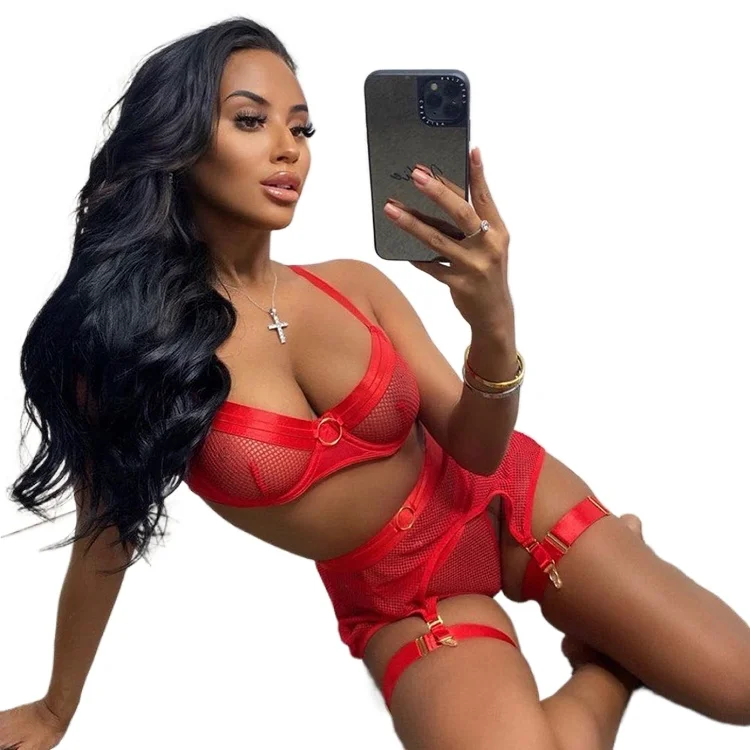 

Factory direct sale sexy lingerie four-piece mesh stitching sexy lingerie women