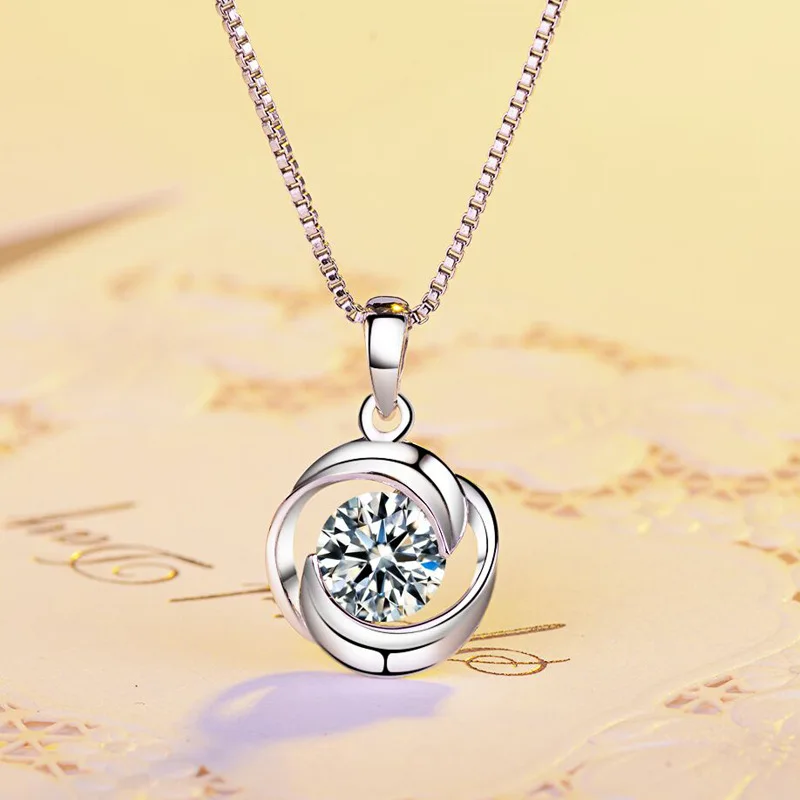 

Shiny S925 Silver Crystal Flower Pendant Necklace Simple Platinum Plated Sterling Silver Zircon Rose Flower Necklace For Gift
