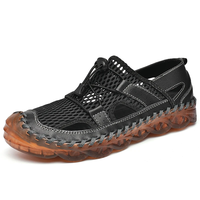 

New summer Leather sandals men's leather mesh breathable sandals