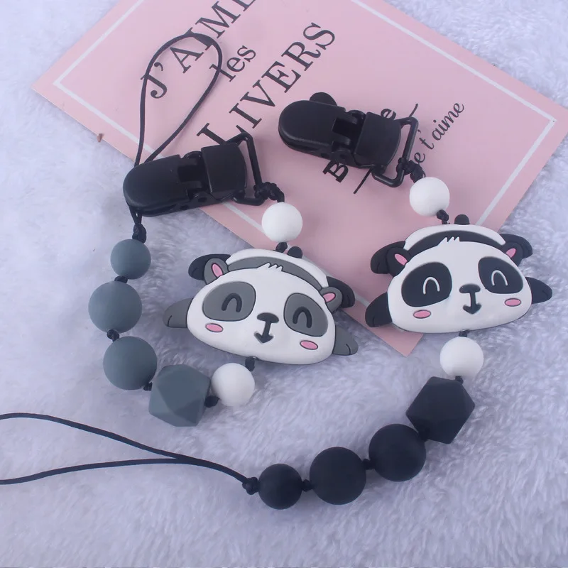 

Baby Non-Toxic Dummy Silicone Panda Beads BPA Free Pacifier Chain Clip Infant Teething Chewable Teether Pacifier