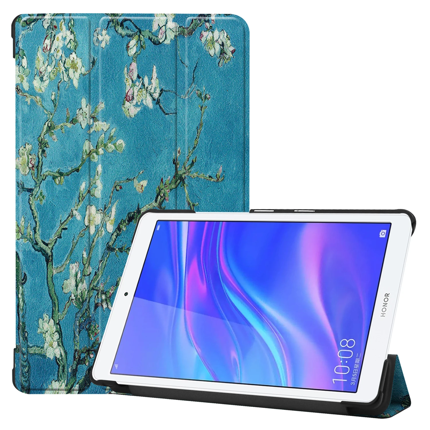 

Ultra Slim Stand Cover PU Leather tablet case for Huawei MediaPad M5 Lite 8.0 Cover Plum blossom