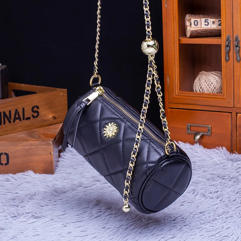 

PU Leather cylinder sling bag 2021 charm fashion one shoulder bag simple chain small women crossbody bag