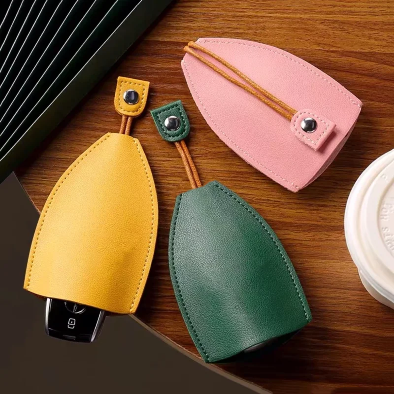 

2022 PU Leather Car Key Wallet Keychain Pocket Car Key Holder Key Organizer Purse Solid Color Handmade