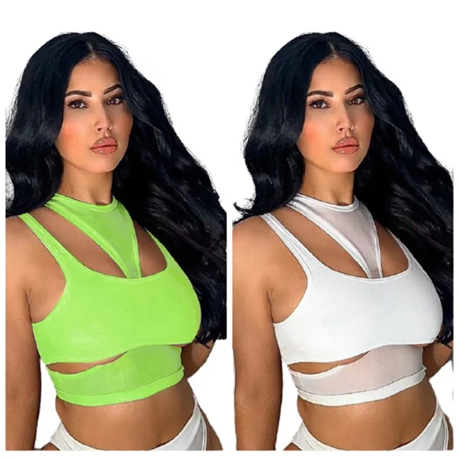 

2021 New Sexy Two Way Hollow Out Yoga Sports Crop Tops Fitness