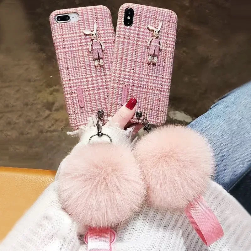Retro Rhinestone Holder Fur Handstrap Phone Case For Iphone Xs Xr Xs max colorful TPU Back Cover for iphone 6s 6 7 8 plus Coque