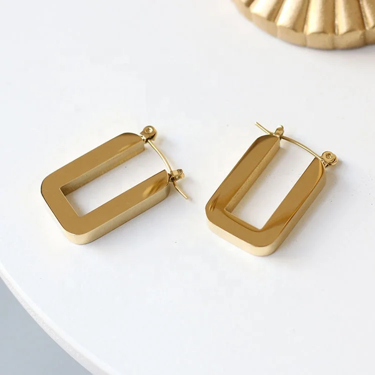 

Minimalist Earrings Women Chunky Stainless Steel Hypoallergenic Gold Plated Geometric U Shaped Hoop Earrings, Gold, rose gold, steel, black etc.
