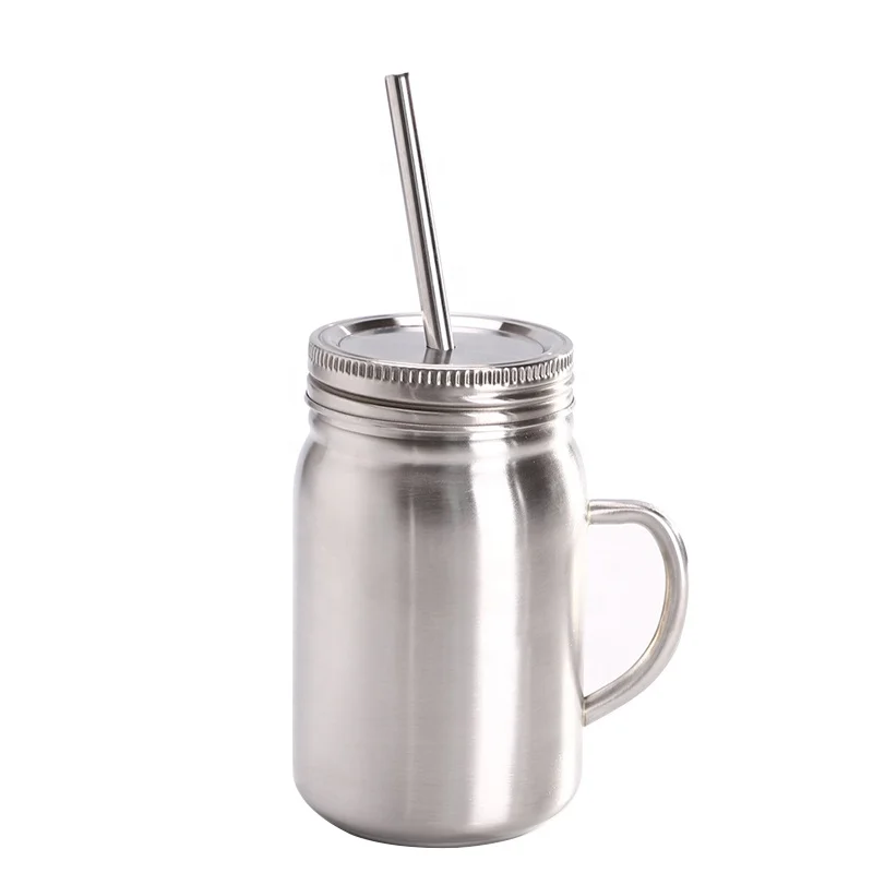 

500ml Double Walled stainless steel Mason jar with Lids and metal handle vacuum insulated mason jar cup can, Customized colors acceptable