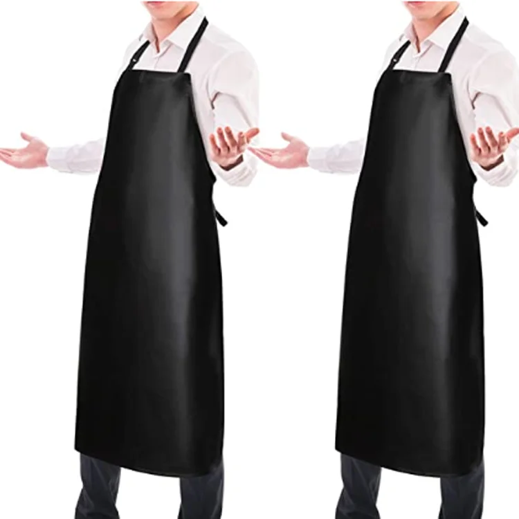 

Hot Sale Adjustable Vinyl PVC Work Bib Apron Food processing Anti-Oil Waterproof Kitchen Apron, White, black