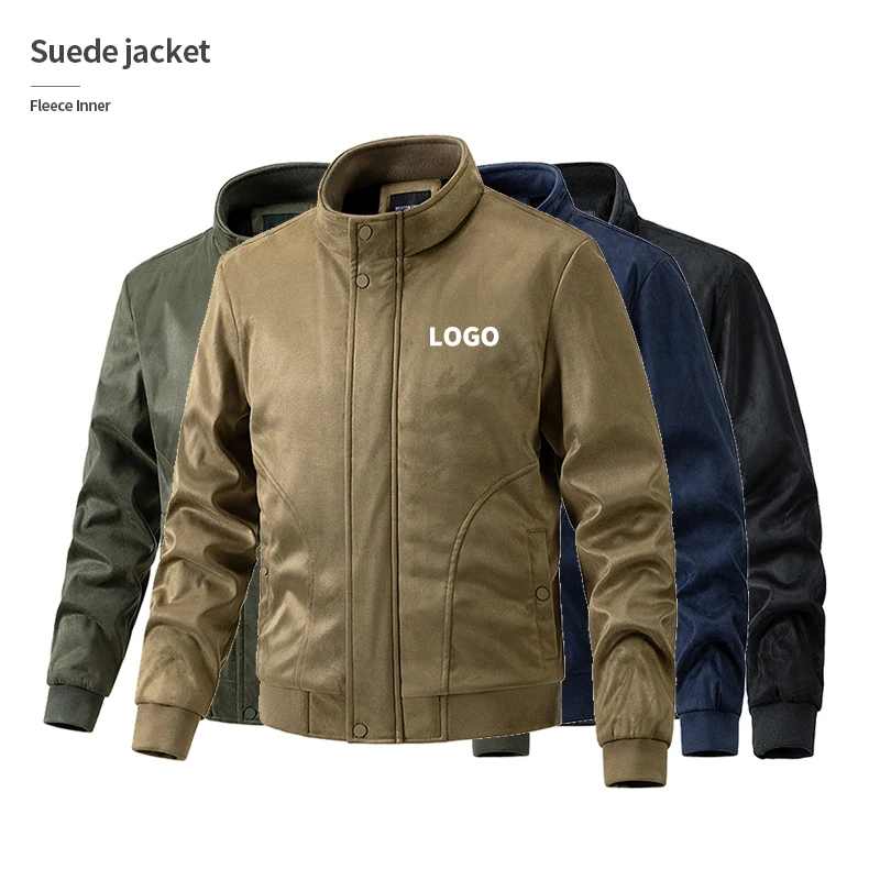 

Wholesale custom logo winter fleece Inner suede leather jacket men coat