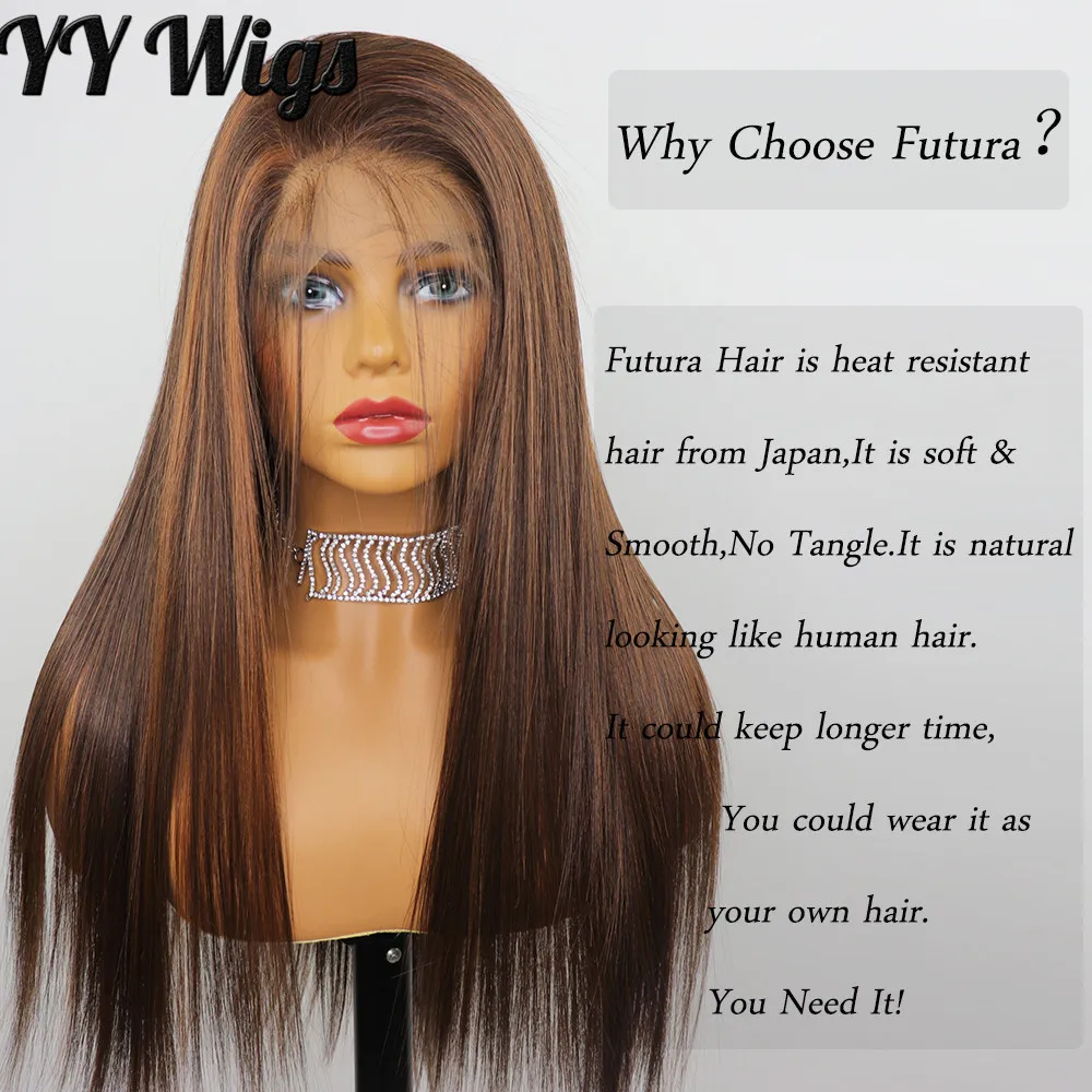 2021 New Style 4 Mixed 30 Color Brown With Blonde Highlights Futura Fiber Hair Synthetic Lace Front Wigs For Black Women Buy Brown Highlights Lace Wig Futura Wig Long Straight Wig Product on