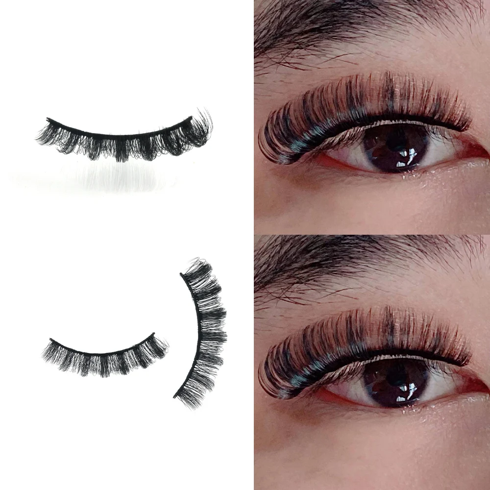 

QL02 Wholesale D c curl throughout natural eyelash faux mink russian strip lashes deep curl classic d curl lash, Black color