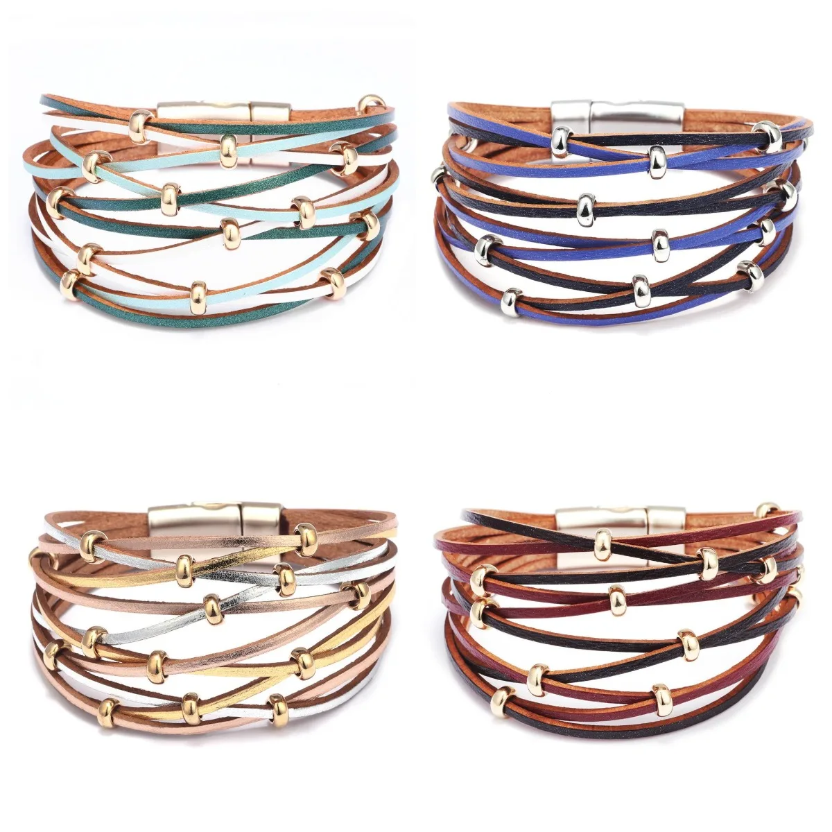 

New Fashion Colorful 19CM Women Bracelet Jewelry Handmade Multilayer Leather Boho Beaded Bracelet, Picture