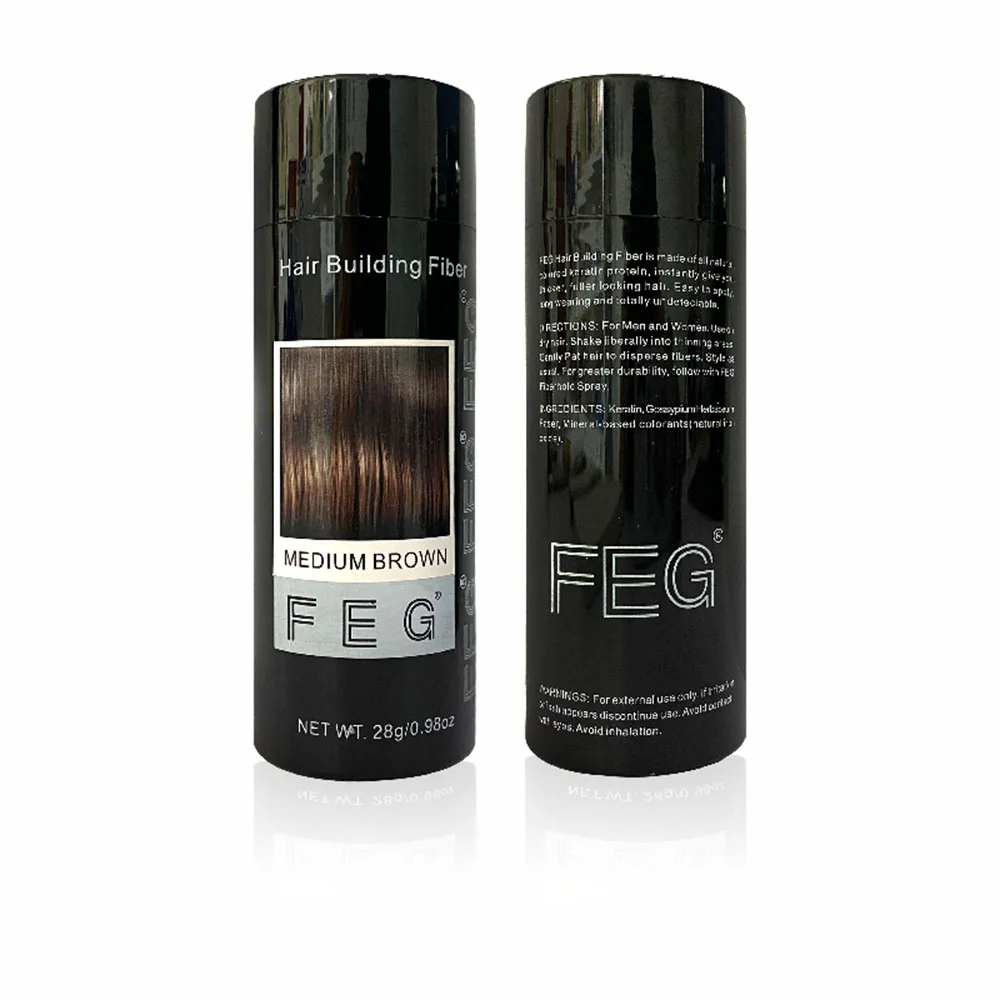 

FEG Original Factory 100% Keratin Hair Building Fiber Natural Safe Quick Adhere hair Suitable for any types of Hair 9 cocors 28g