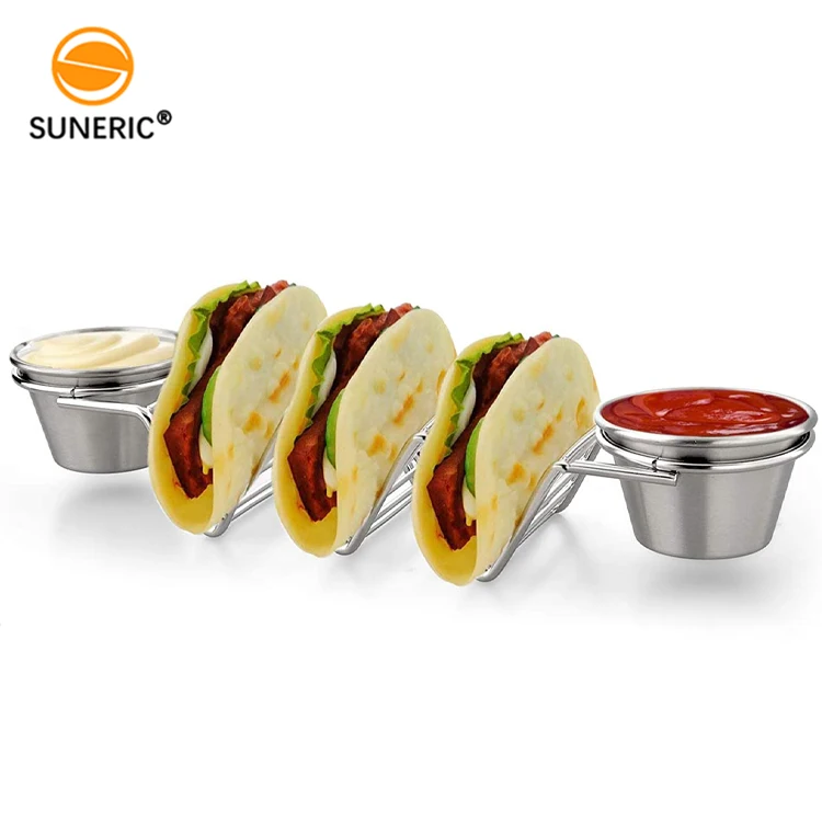 

Upgrade taco shell stands stainless steel taco holder with sauce cups, Silver