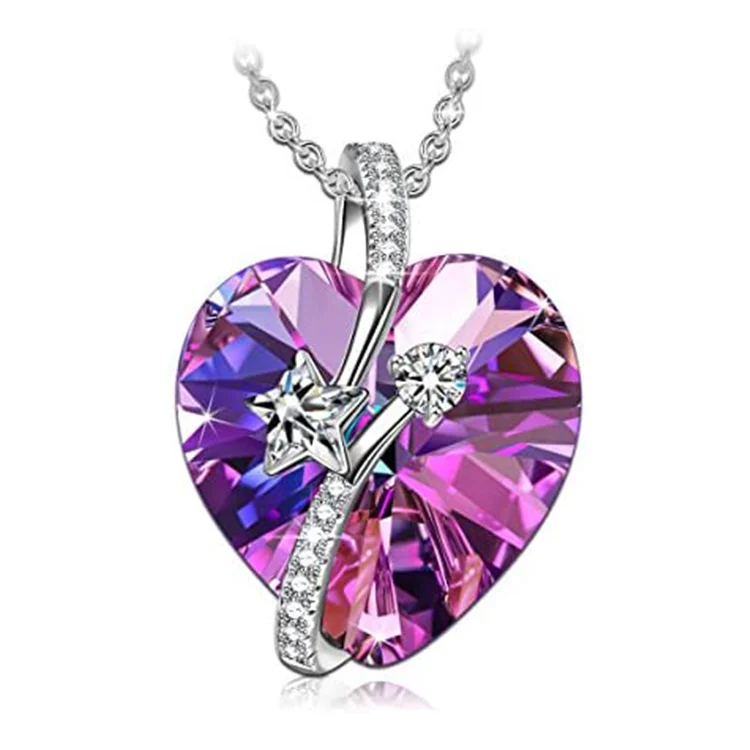 

Purple Heart Bulletproof Youth League Necklace Amethyst Heart Pendant Purple Crystal Necklace Girl