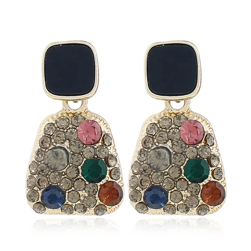 

2020 New Design Exaggerated Full Rhinestone Geometric Earrings Personality Big Bling Stud Earrings, Picture