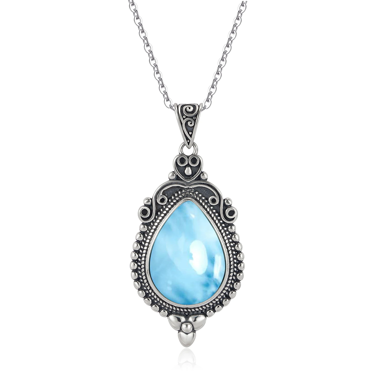 

Antique Vintage Designs Pear 18x13mm Natural Dominica Larimar Drop Pendant Necklace in 925 Sterling Silver