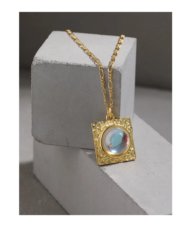 

VIANRLA 18k gold plated moonstone necklace pendant 925 sterling silver gemstone pendant necklace