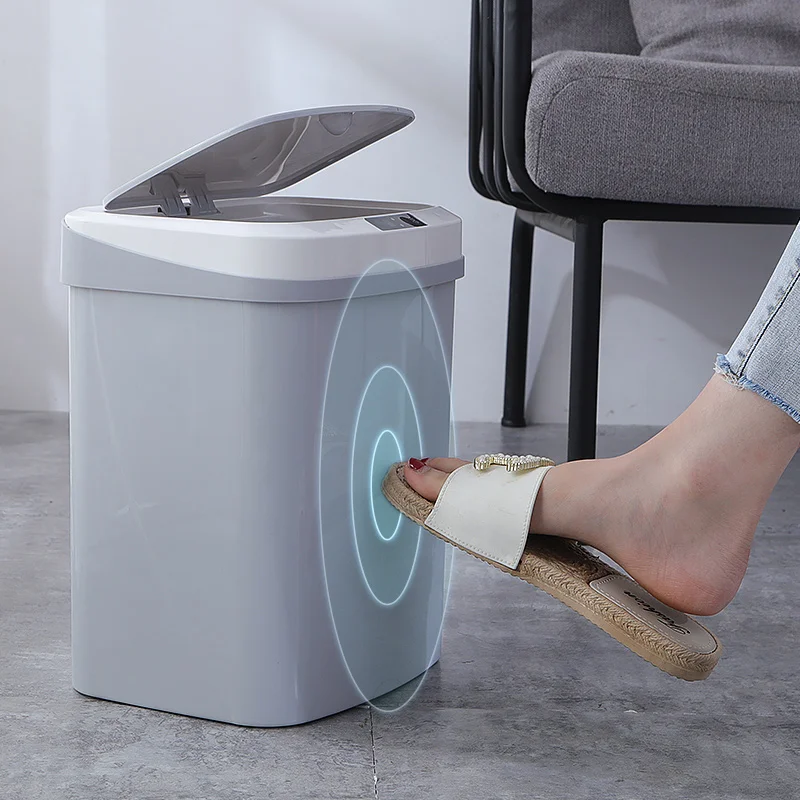 

15L Home Intelligent Trash Can Automatic Induction Electric Waste Bins Kick Barrel Garbage Bins, White,khaki,grey,black