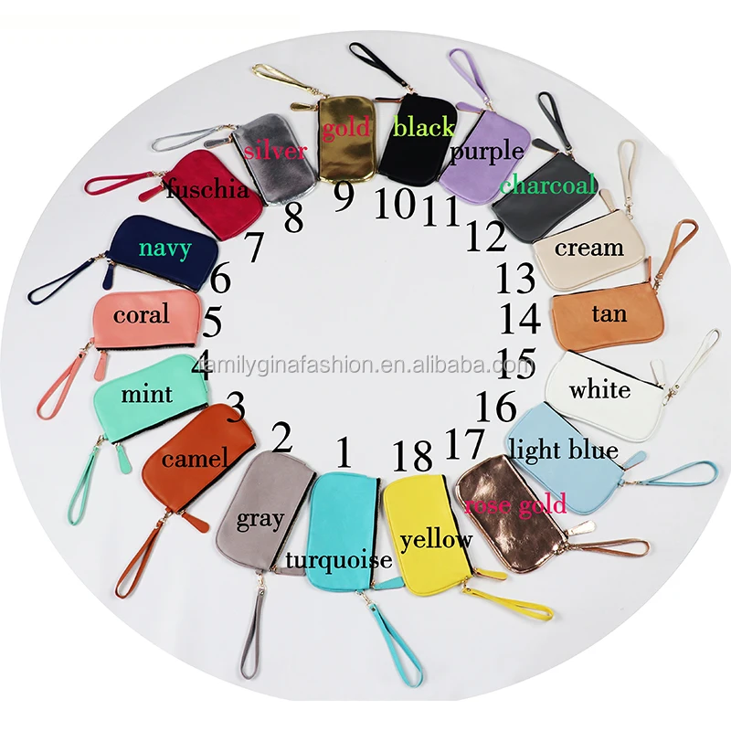 

Wholesale Monogram Fashion Zipper Lady Leather Wristlet Wallet, As picture show