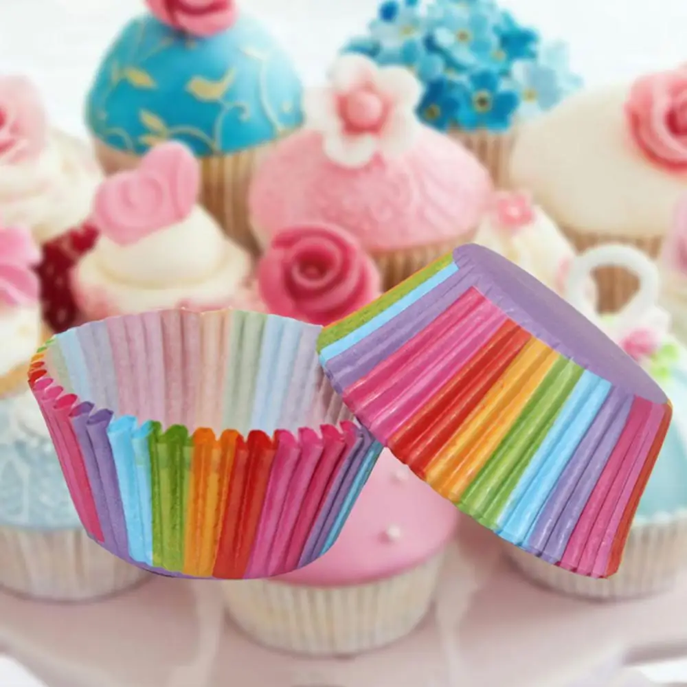 

100Pcs/set Colorful Cake Cup Baking Muffin Cake Chocolate Glutinous Rice Cake Paper Tray Kitchen Accessories, As photo
