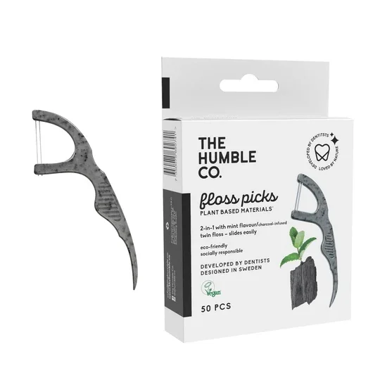 

Biodegradable dental floss pick with OEM l0go packaging, White black