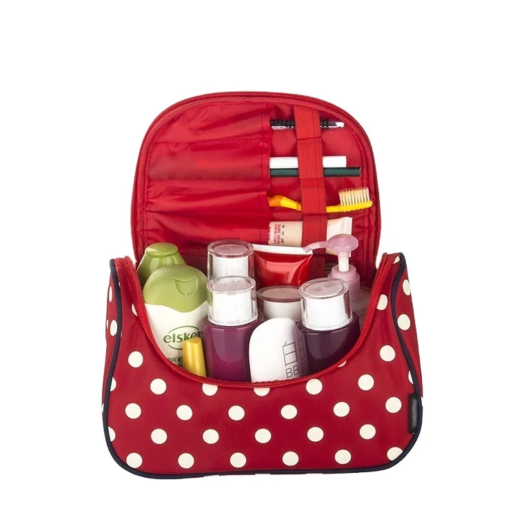 

Stylish Custom Dots Printing Travel Toiletries Set Hanging Toiletry Storage Bag With Handle
