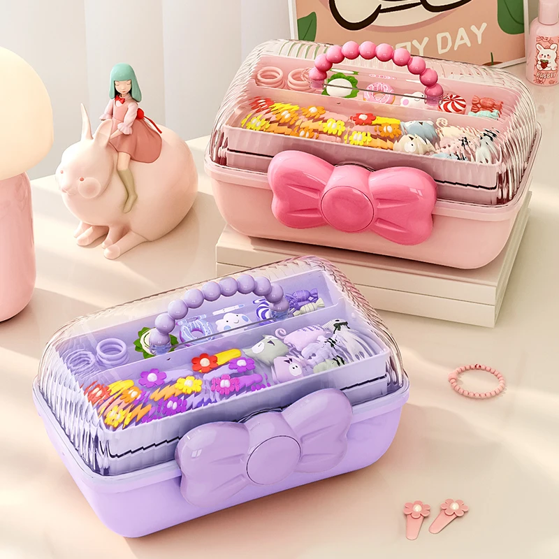 

Kids&Teen Storage Desk Organizer Leather Band Card Jewelry Storage Box Makeup Organizer with Bow Twist Button