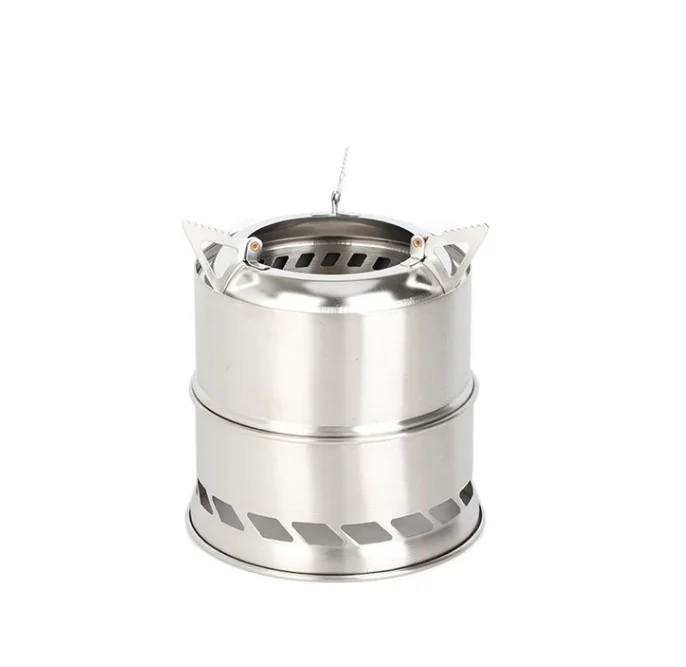 

Potable Mini Stainless Steel Hiking Camping Wood Burning Cook Stoves with Grill Grid, Silver