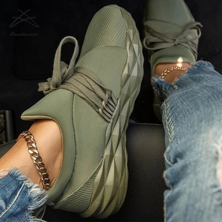 

Plus size women fashion breathable lace up casual ladies sneaker running shoes