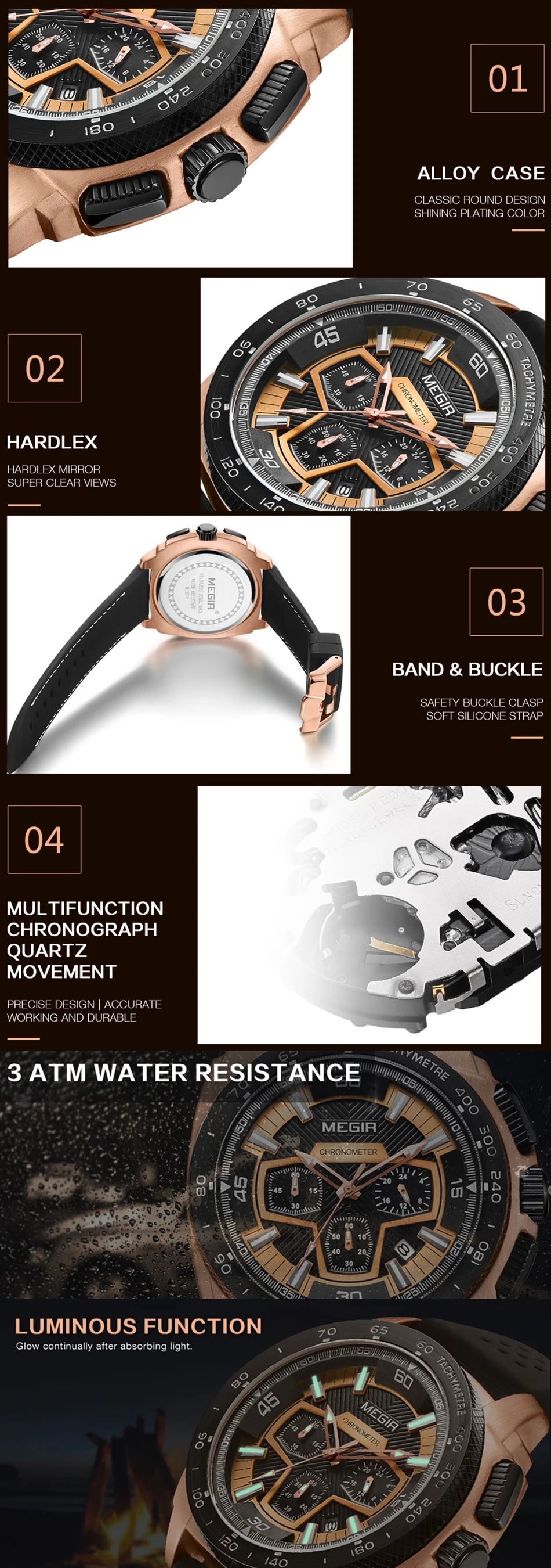 Megir — montre à Quartz de sport pour hommes, montre-bracelet noire en Silicone, style militaire, 2056, Offre Spéciale