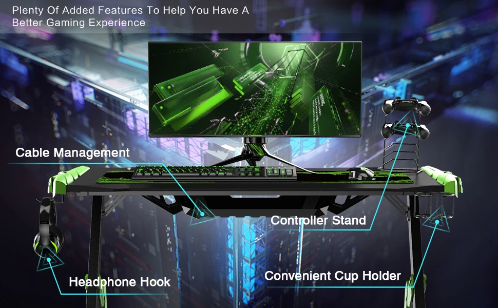 
NEW ITEM 1.2m Latest design RGB LED light gaming table PC computer gaming desk with carbon fiber MDF desktop 