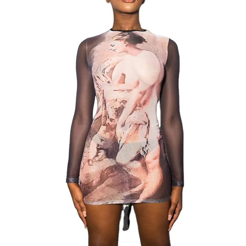 

2021 New Arrival HOT ITEMS Women o neck long sleeve fashion slim ladies casual dresses