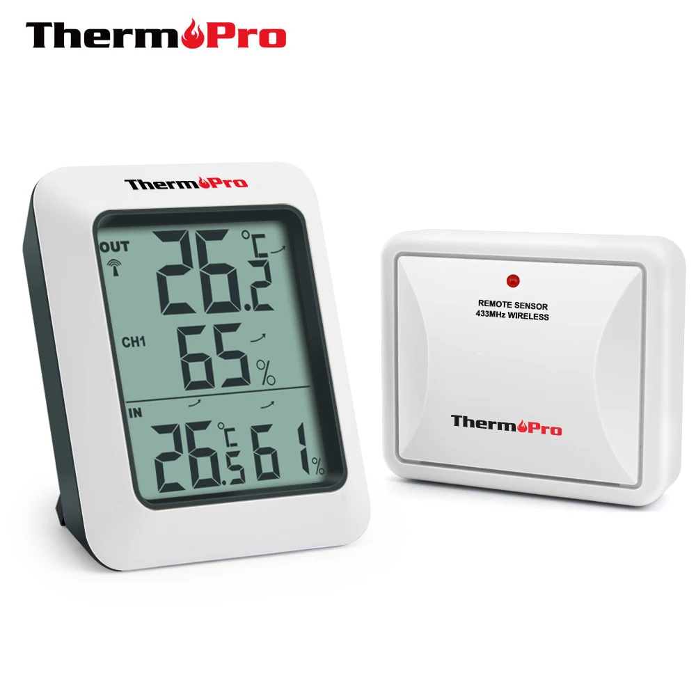 

ThermoPro TP60S Wireless Indoor Outdoor Digital Hygrometer Thermometer with 60M Range Temperature Humidity Sensor, White