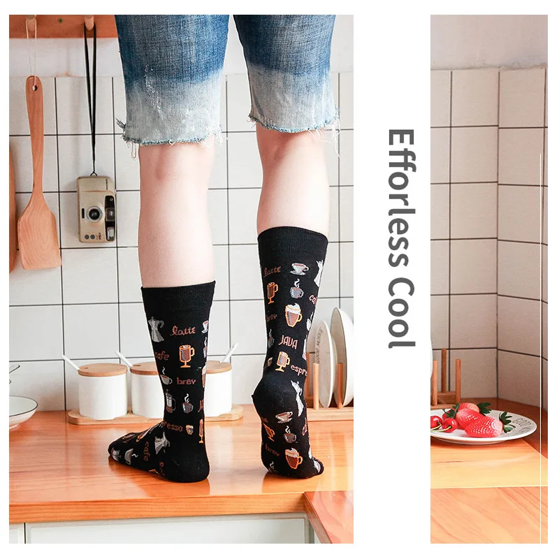 
Customized funny novelty patterned colorful dress socks premium cotton crew happy crazy food socks for men 